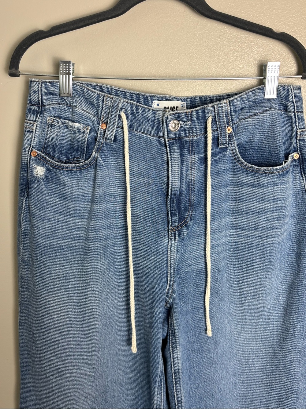 PAIGE Zoey Denim Wide-Leg Drawstring High Rise Relaxed Fit Jeans  Size 29 - Picture 8 of 17